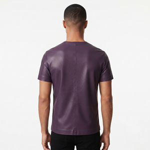 T-shirt en cuir véritable pour homme, t-shirt en cuir de vachette de qualité supérieure pour homme, col en V, manches courtes, t-shirts en cuir - Product Image 2