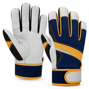 Meilleures ventes : Nouveaux gants d'assemblage bleu marine, or et blanc, avec logo personnalisé, surpiqûres décoratives, manchette large – Fournisseur en gros de vêtements de travail - Product Image 1