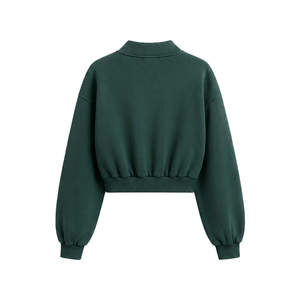 <b>Women's</b> Custom Cropped <b>Quarter</b> <b>Zip</b> Sweatshirt-Ribbed Hem Puff Print & Embroidery - Product Image 2