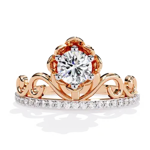 Anillo de Compromiso con Diamante Cultivado en Laboratorio de Corte Brillante Redondo de 0.5ct, con Piedras Laterales Finas, Oro Sólido de 10K, 14K, 18K, Certificado IGI - Product Image 3