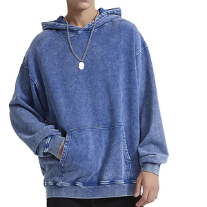 เสื้อฮู้ดดี้โอเวอร์ไซส์ผู้ชาย สีน้ำเงินล้วน ผ้าฝ้ายฟลีซแบบซัก ผ้าเนื้อนุ่ม เป็นมิตรต่อสิ่งแวดล้อม ระบายอากาศได้ดี มีกระเป๋า ทรงปกติ ใส่ได้ในฤดูหนาว - Product Image 5
