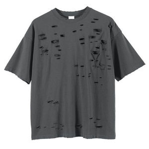 T-shirt Homme Oversize Délavé à Manches Courtes Col Rond Gris Uni 100% Coton Style Urbain Tricoté Coupe Classique - Product Image 1