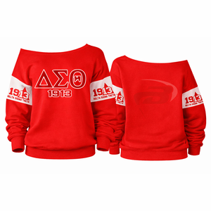 Sudadera de punto con hombros descubiertos de la hermandad Delta Sigma Theta DST, diseño 1913 y letras griegas con logotipo frontal personalizado para fiesta - Product Image 2