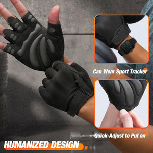 Gants de cyclisme demi-doigts noirs en tissu tissé antidérapants à enfiler unisexes universels toutes saisons respirants pour la course - Product Image 3