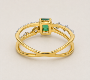 Luxury Square <b>Emerald</b> Gemstone Double Band <b>Ring</b> for Women 10K 14K 18K Gold & 925 <b>Silver</b> 935 <b>Silver</b> Designer Fine Jewelry - Product Image 4