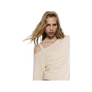 Suéter de punto extragrande para mujer, color sólido, hombros caídos, cuello redondo, diseño asimétrico, manga larga, ropa de otoño - Product Image 2