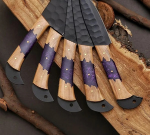 Ensemble de couteaux de cuisine professionnels en acier inoxydable, revêtement poudré, fabrication artisanale, manche en bois et résine, fabricant direct, OEM - Product Image 2