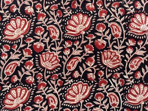 Black <b>Red</b> Hand Block Printed Cotton Fabric Floral Paisley Pattern Indian Handmade Cotton Fabric Kalamkari Style Dress <b>Material</b> - Product Image 4
