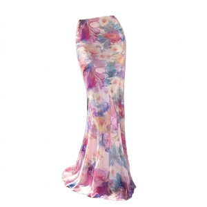 Sublimation Print <b>Chiffon</b> Natural Waist Bodycon Ankle-Length <b>Maxi</b> <b>Skirts</b> for Women Floral Summer Slim Fit Wholesale - Product Image 3