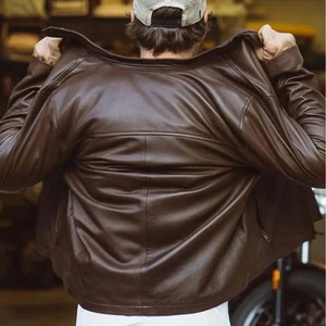 เสื้อแจ็คเก็ตหนังสีน้ำตาลสำหรับผู้ชาย ยี่ห้อ Thompson รุ่น Moto - Product Image 4