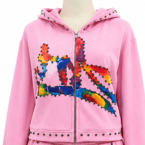 Pink <b>Y2K</b> <b>Tracksuit</b> Set With Rhinestone Letter Logo Hooded Zipper Sweatshirt And Full Length Pants For Women Autumn Wear - Product Image 6