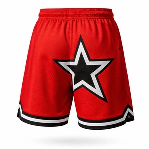 Pantalones Cortos de Baloncesto con Estampado de Estrellas para Hombre, Pantalones Cortos Deportivos Casuales de Malla Roja para Verano - Product Image 2