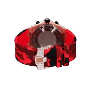 Red Camo Strap Mechanical <b>Watch</b> for Men Iced Moissanite Dial Stainless Steel Case Analog Vintage Style <b>Rubber</b> Band - Product Image 6