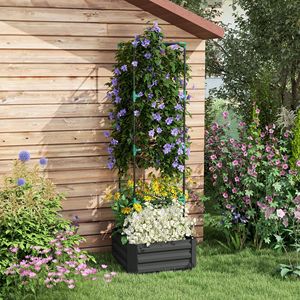 Fioriera Rialzata Zincata Grigio Scuro 61x61x186 cm con Gabbia per Pomodori per Piante Rampicanti - Forniture da Giardino - Product Image 2
