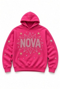Sweat-shirt à capuche unisexe Nova en polaire surdimensionné avec strass, motif étoile scintillant, rose, bleu, noir, pour l'automne - Product Image 2