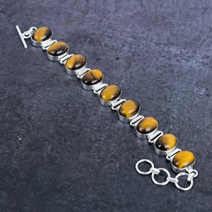 สร้อยข้อมือเงินชุบประดับพลอยตาเสือธรรมชาติ ทำมือ ขนาด 7-8 นิ้ว - Product Image 1