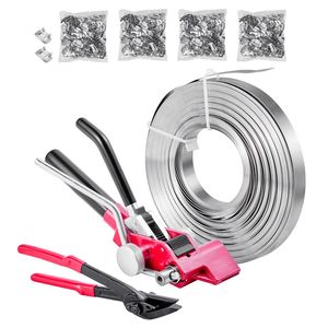 Kit di Reggiatura in Acciaio Resistente per Pallet - 400 Piedi di Nastri di Legatura e 400 Fermagli Metallici - Sigillatore Manuale e Strumento per Imballaggio - Product Image 1