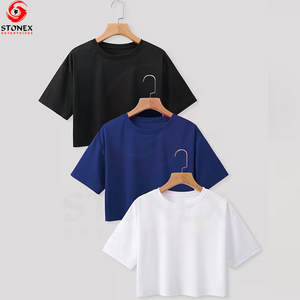 T-shirt court pour femme 100% coton respirant et écologique, couleur unie, manches courtes, vêtements d'été personnalisés, design sur mesure - Product Image 1