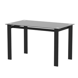 Tavolo da pranzo rettangolare nero moderno con piano in vetro temperato e semplici gambe in metallo per soggiorno o uso cucina - Product Image 2