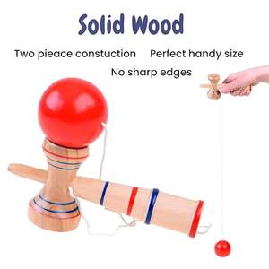 Jouets Kendama en bois peints, jeu traditionnel japonais de lancer et de attraper |   Jeu de coordination œil-main avec coupelle et balle - Product Image 2