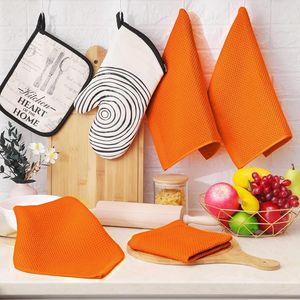 Ultra Soft 100% Cotton <b>Waffle</b> Weave Kitchen Dish <b>Towels</b> Quick Drying 12 X 12 Inches 6 Pack in Orange" - Product Image 2