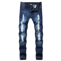 Jean en denim déchiré et vieilli pour homme, coupe droite, taille haute, décontracté, en coton écologique respirant, devant foncé/clair