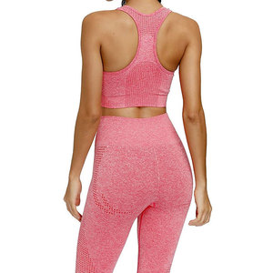 Women's Seamless High Waist Yoga Set Pink Racerback Sports Bra Full Length Leggings Breathable <b>Mesh</b> 2 Piece - Product Image 6