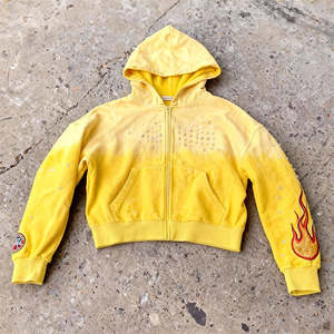 Chaqueta de Alta Calidad Unisex, Estilo Urbano para Hombre, Lavado Ácido, Ajuste Cómodo, con Pedrería, Estilo Vintage, Cierre de Cremallera - Product Image 1