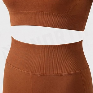 Ensemble de yoga sans couture pour femmes, haut court à manches longues, leggings taille haute, vêtements de sport unis - Product Image 5