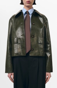 Chaqueta Bomber de Cuero Genuino con Estampado de Cocodrilo para Mujer, con Cinturón y Cuello Extendido, Acabado Impermeable, Estilo Otoñal Personalizable - Product Image 5