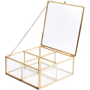 Luxury Gold Brass Glass Jewelry <b>Box</b> 4 Compartments Glass <b>Keepsake</b> <b>Box</b> Clear Glass Decorative <b>Box</b> for Wedding Gift Tea Storage - Product Image 1