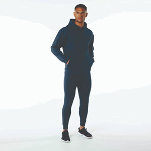 Survêtement à capuche bleu foncé pour homme, manches longues, décontracté, pour l'automne, avec poches latérales, coupe classique, couleur unie, 100% polyester - Product Image 1