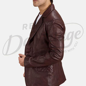 Chaqueta de Cuero Marrón de Lujo para Hombre, con Solapa Acolchada de Diamantes, Corte Entallado, Piel de Oveja Genuina, Elegante Abrigo Casual de Negocios - Product Image 1