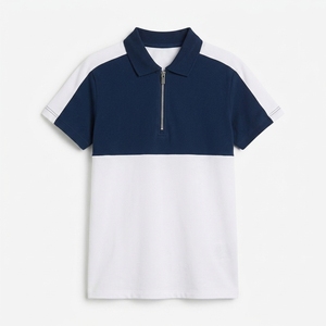 Venta al por Mayor de Camisetas Formales de Verano para Hombre en Tela de Rizo, con Logotipo Personalizado Impreso, Poliéster Liso Blanco y Azul - Product Image 1