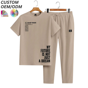 <b>Mens</b> Casual Breathable Cotton Solid Streetwear Two Piece Knitted T-Shirt Set Summer Outfit Custom Logo OEM ODM Brand - Product Image 5