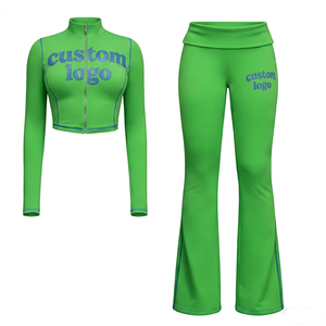 Conjuntos de Moda para Mujer 2026, Top Corto con Cierre y Manga Larga, Pantalones Acampanados con Costuras Expuestas, Conjunto de Dos Piezas, Ropa Femenina - Product Image 4