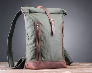 Genuine Leather Canvas Waterproof Backpack Fashion Vintage School Travel Laptop Zipper Wholesale Custom Logo OEM Supplier - Product Image 2
