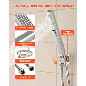 10 Inch Ceiling Mount Rainfall and 6 Inch Wall Mount Handheld <b>Shower</b> <b>System</b> with Rotatable 2 1 Bathroom Faucet Set - Product Image 6