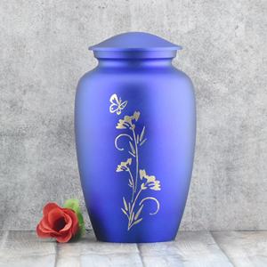 Elegant Crimson Red Metal Cremation Urn with Golden Butterfly & Floral Engraving - Handcrafted <b>Memorial</b> Keepsake for Human Ashes - Product Image 2