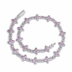Gorgeous Delicate Romantic Pink Micro Pave CZ Four Petal Flower Link Chain Copper <b>Statement</b> Floral <b>Necklace</b> - Product Image 1
