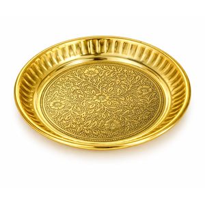 Puja traditionnel en laiton fait main |   Pooja Thali |   Assiette Arati Bartan Thambulam |   Gravé et conçu avec soin - 6 pouces - Product Image 1