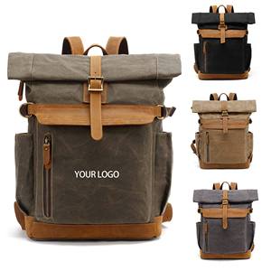 Canvas <b>Roll</b> Top <b>Backpack</b> Vintage Style Open Closure Softback Unisex Laptop 20-39L Durable Daily Use Geometric Eco-Friendly - Product Image 2