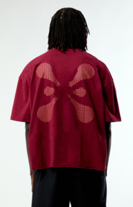 Rhinestone Front <b>Men's</b> Regular Fit Red 100% Cotton Knitted T-Shirt Custom Drop Shoulder Casual Short Sleeve <b>Turtleneck</b> Design - Product Image 2