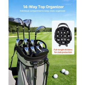 Borsa da golf con divisorio superiore a 14 scomparti, doppie spalline, gambe di supporto e divisorio a tutta lunghezza per 2 mazze da golf, in PU sportivo - Product Image 2
