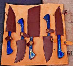 Juego de Cuchillos de Chef de Acero de Damasco Premium Hechos a Mano de Alta Calidad, 5 Piezas, Juego de Cuchillos de Chef Hechos a Mano Personalizados con Estuche de Cuero, Venta al Por Mayor - Product Image 2