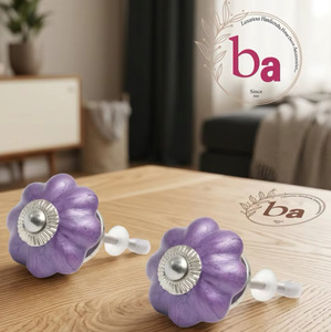 Beads Art Purple <b>Ceramic</b> Melon Shape Industrial Design Cabinet Knobs & Handles for Home Office Furniture - Product Image 1