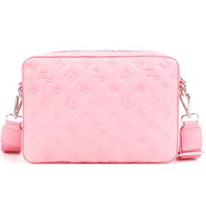 Original Brand Designer Women's Pink Floral Print Custom Logo Crossbody Bag with <b>Small</b> <b>Wallet</b> Charm and Zipper Closure - Product Image 3
