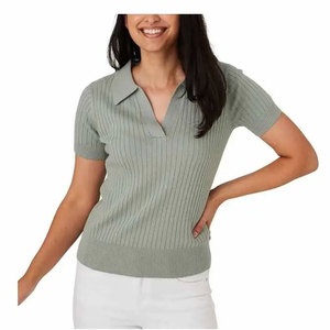 เสื้อถักนิตติ้งผู้หญิง สีพื้น แขนสั้น สวมใส่สบาย ระบายอากาศได้ดี ผ้าฝ้าย แห้งเร็ว พิมพ์ลายดิจิตอล ความยาวปกติ น้ำหนักเบา - Product Image 1