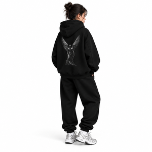 Nouveau Hoodie Unisexe Noir Oversize à Motif et Sweat à Capuche Streetwear Imprimé Ailes d'Ange – Collection 2026 (Vente en Gros) - Product Image 6