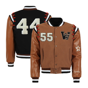 Varsity <b>Jackets</b> For Boys Brown Color <b>Winter</b> Wool Fabric With <b>Leather</b> Sleeves Letterman Style College Varsity <b>Jacket</b> - Product Image 3